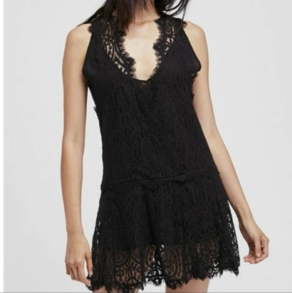 FREE PEOPLE Heart In Two Black Lace V-Neck Sleeveless Dress Size Large
